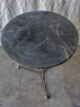 Antique French round garden table with black marble top