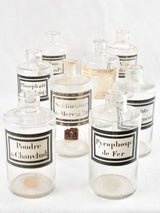 Collection of 8 antique French apothecary glass jars 9"