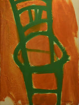 Green chair with orange background - oil on paper - Caroline Beauzon 20½" x 26½"