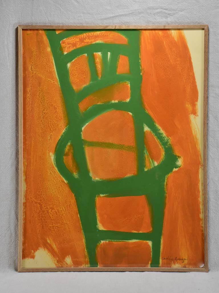 Green chair with orange background - oil on paper - Caroline Beauzon 20½" x 26½"