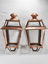 Large pair of antique French copper lanterns 28"