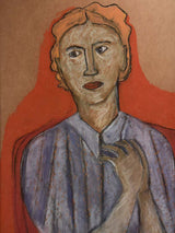 Portrait of a red-head lady in a blue blouse, pastel on paper - Caroline Beauzon 24½ x 33¾""