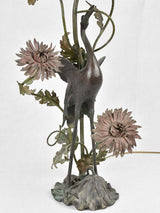 Vintage japanese floor lamp - bronze heron with flowers 44"