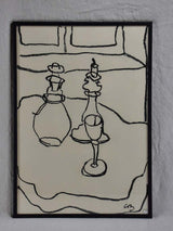 1/4 Still life with carafe, candlestick and wine glass - charcoal on paper - Caroline Beauzon 18½ x 26""