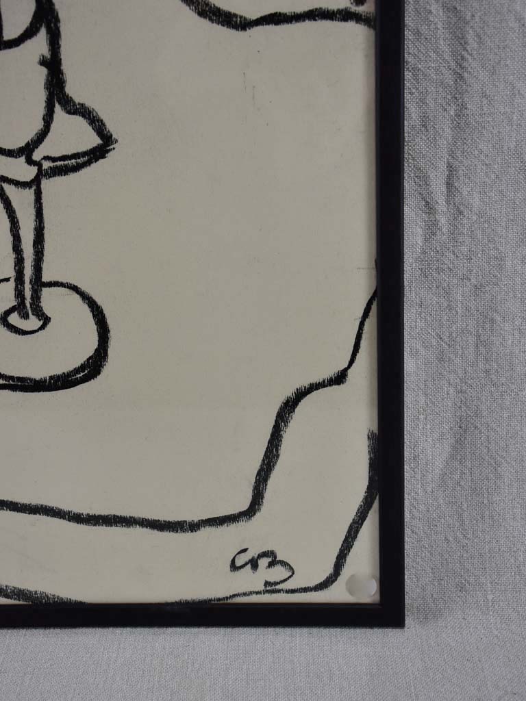 1/4 Still life with carafe, candlestick and wine glass - charcoal on paper - Caroline Beauzon 18½ x 26""