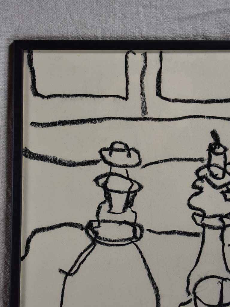 1/4 Still life with carafe, candlestick and wine glass - charcoal on paper - Caroline Beauzon 18½ x 26""