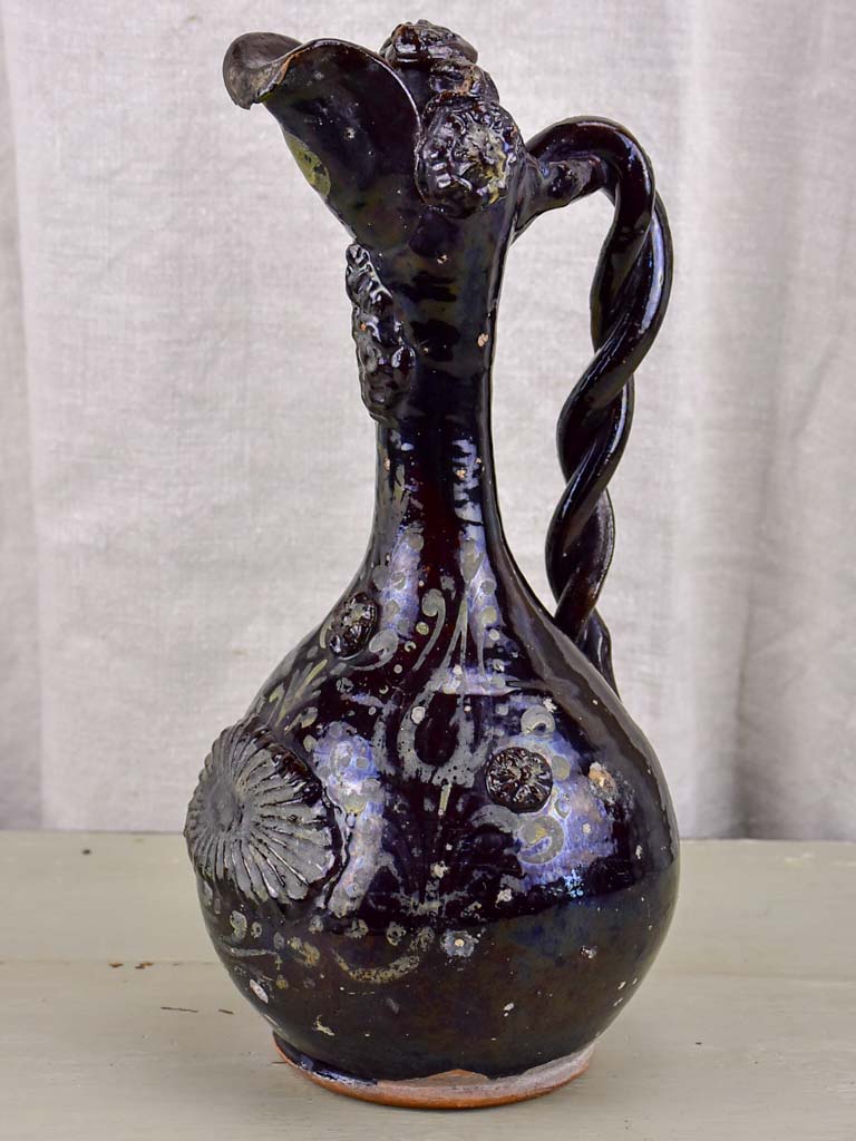 18th Century demoiselle d'Avignon glazed wine pitcher