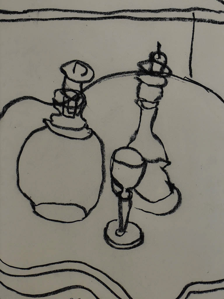 2/4 Still life with carafe, candlestick and wine glass - charcoal on paper - Caroline Beauzon 18½ x 26""