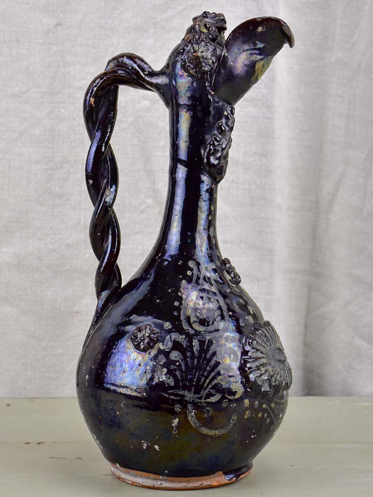 18th Century demoiselle d'Avignon glazed wine pitcher