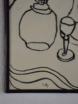 2/4 Still life with carafe, candlestick and wine glass - charcoal on paper - Caroline Beauzon 18½ x 26""