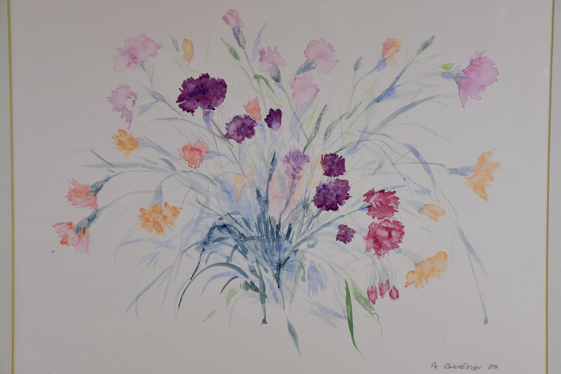 Vintage French watercolour painting - Carnations 28” x 23 ¼''