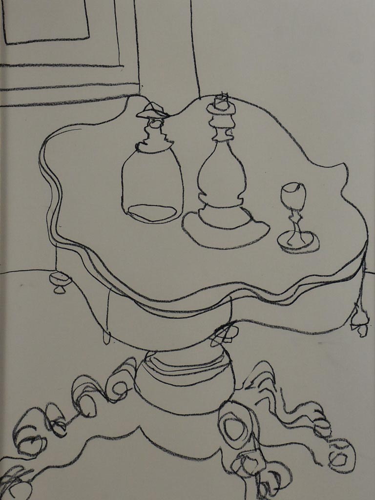 4/4 Still life with carafe, candlestick and wine glass - charcoal on paper - Caroline Beauzon 18½ x 26""