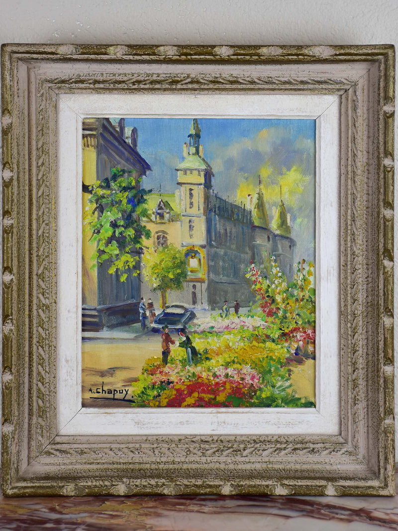 Antique painting of the Paris flower market. Andre Chapuy 13 ½'' x 15 ¼''
