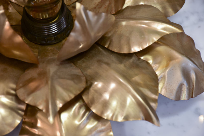Pair of vintage wall / ceiling sconces with sculptural gold leaves