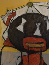 Chairs and table under a vintage chandelier - pastel on craft paper - Caroline Beauzon 27¼" x 40¼"