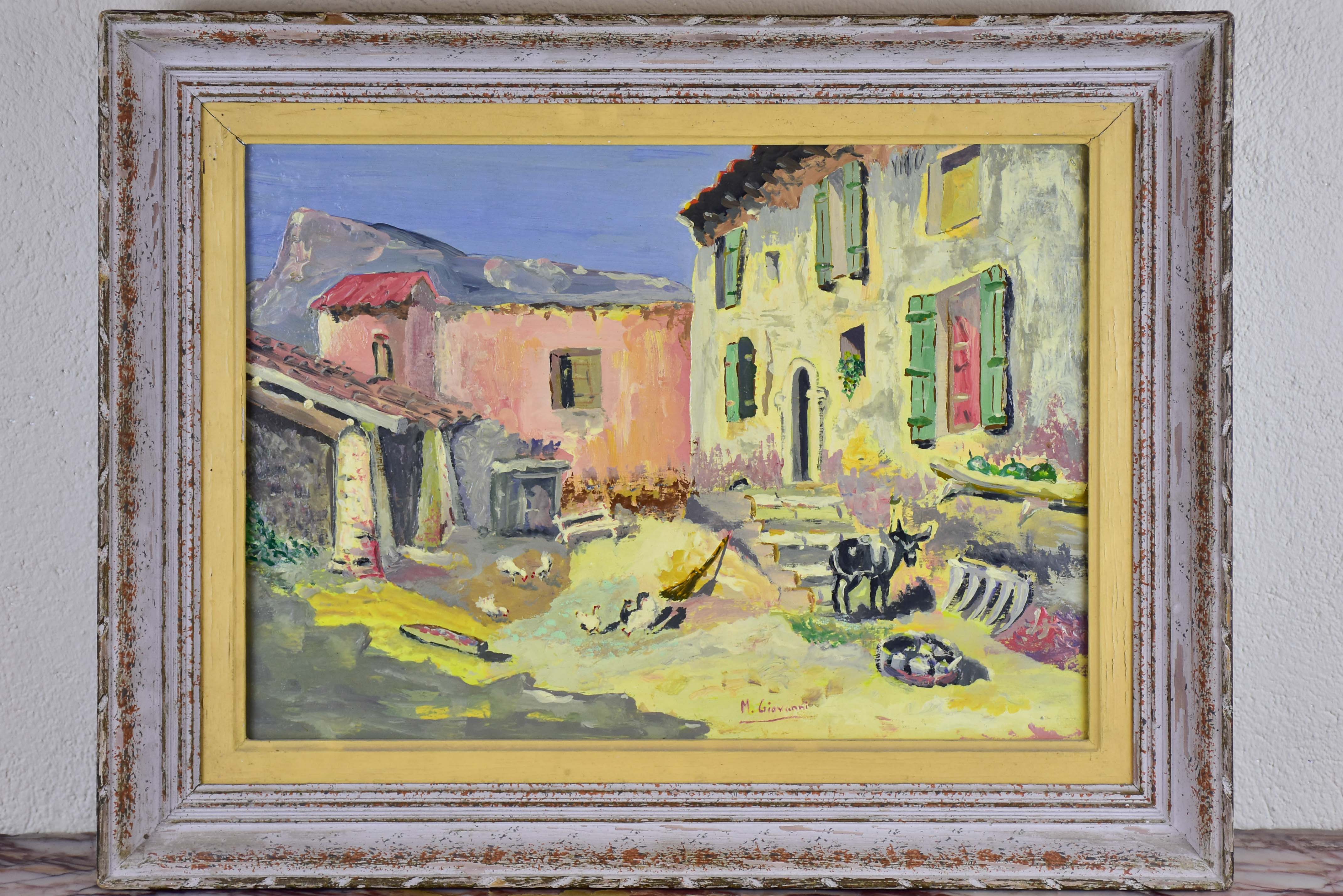 Antique oil on wood painting by M. Giovanni