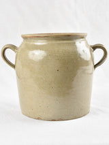 Antique French crock pot with 2 handles, ribbed