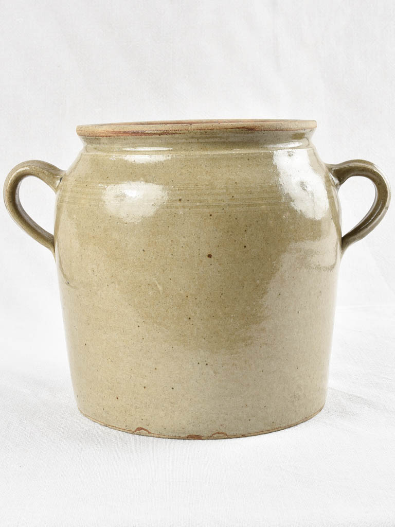Antique French crock pot with 2 handles, ribbed