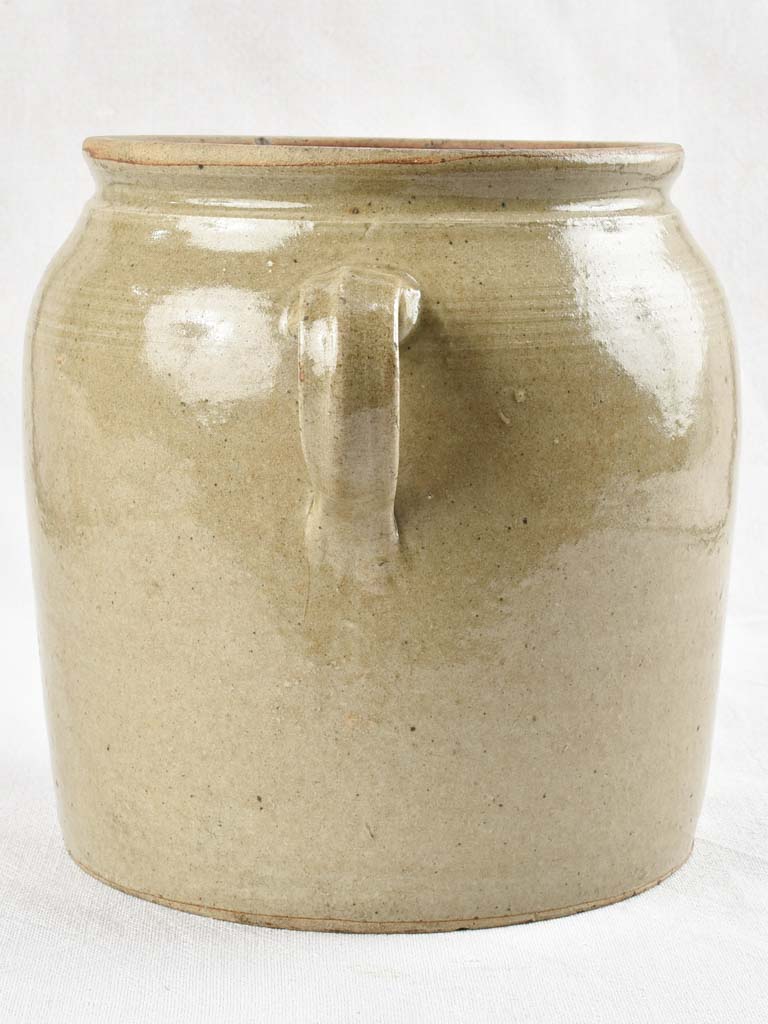 Antique French crock pot with 2 handles, ribbed