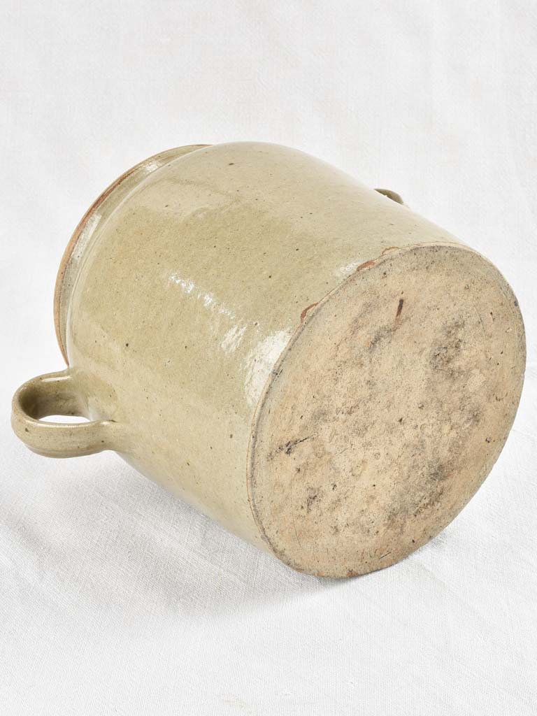 Antique French crock pot with 2 handles, ribbed