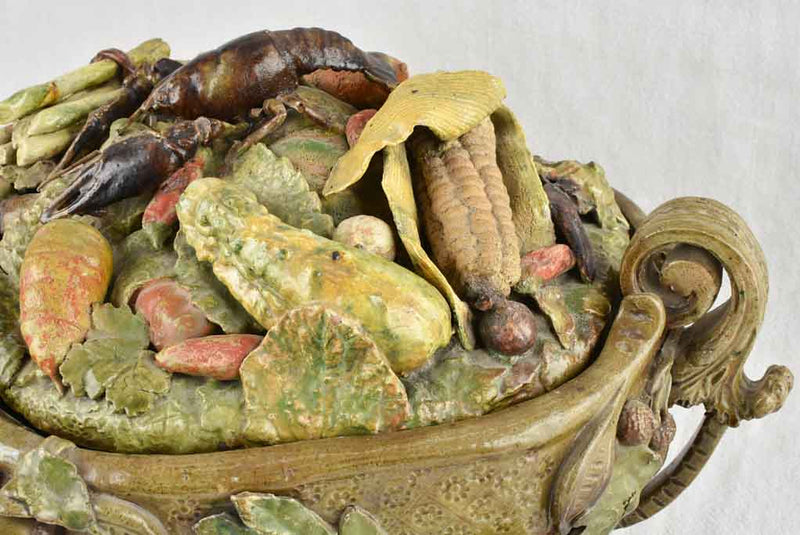 Exceptional sculptural barbotine tureen - still life