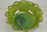 SOLD - MA Mid Century French salad bowl with rippled edge and green glaze