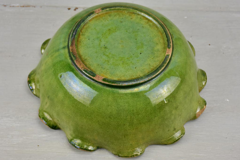 SOLD - MA Mid Century French salad bowl with rippled edge and green glaze