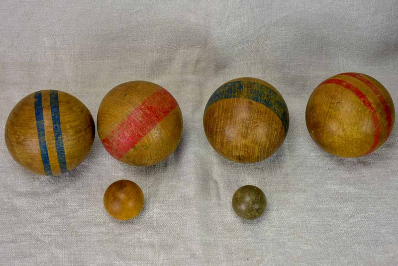 Complete French wooden petanque set in original box - early 20th Century