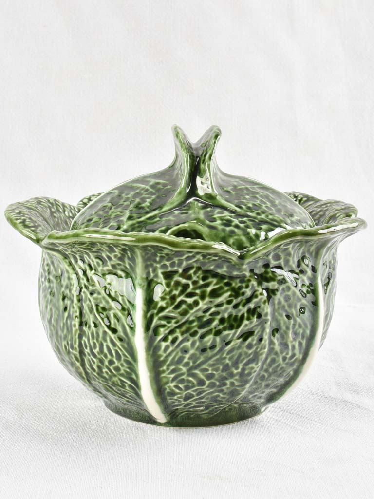 Vintage Barbotine ceramic cabbage leaf tureen