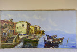 Antique French painting of a seaside village 47 ¼'' x 23 ½''