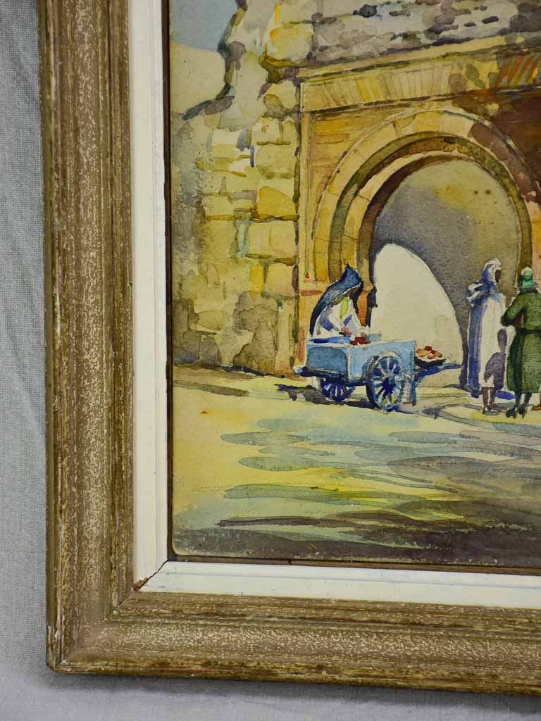 Early 20th Century watercolor - Street vendor and an arch stone wall 22" x 17"