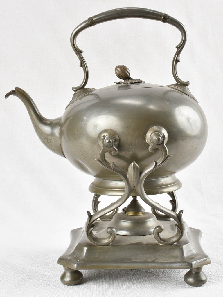 Late 19th century pewter samovar tea pot on a stand