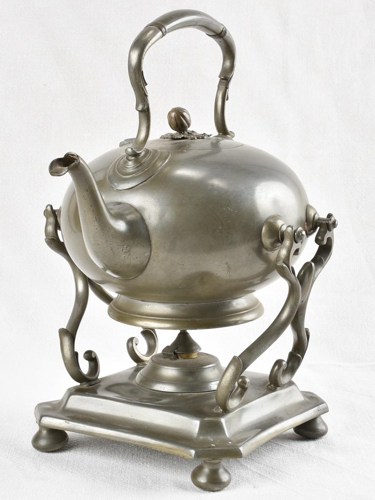 Late 19th century pewter samovar tea pot on a stand
