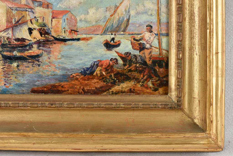 Vintage Fishermen Oil Painting on Card