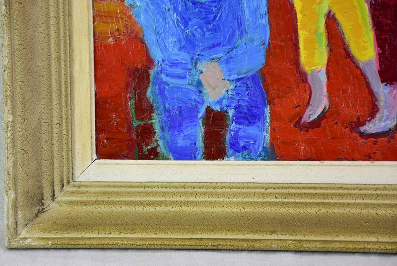 20th Century oil on canvas of clowns - Anna Costa 20¾" x 24½"