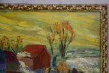 20th Century oil on wood - Autumn snow in a village in Provence - Anna Costa 34¼" x 28"