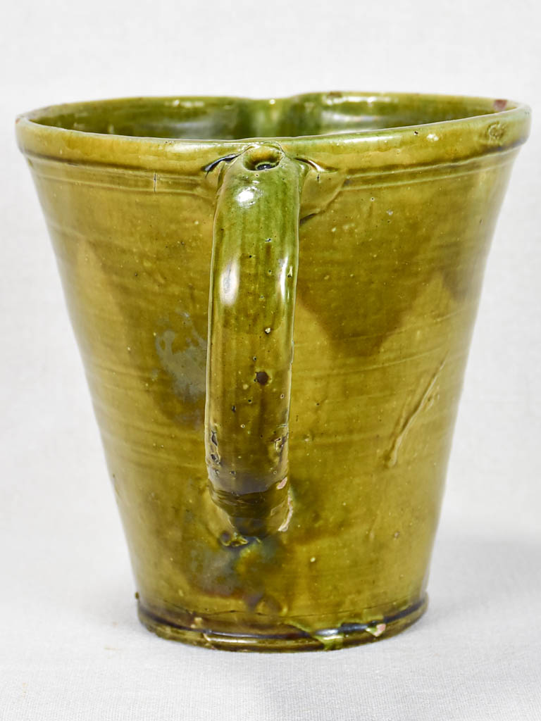 1930's ceramic pitcher with green glaze 8"