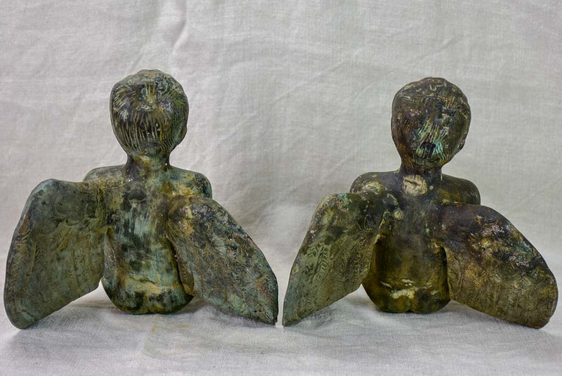 Pair of antique French angels made from metal