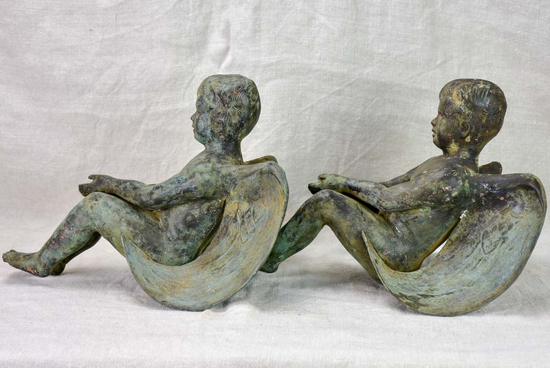 Pair of antique French angels made from metal