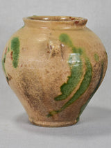 19th century Spanish confit pot - cream with green glaze 9"