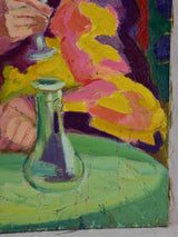 20th Century oil on canvas - Clown drinking at a table - Anna Costa 28¾" x 36¼"