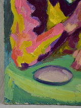 20th Century oil on canvas - Clown drinking at a table - Anna Costa 28¾" x 36¼"