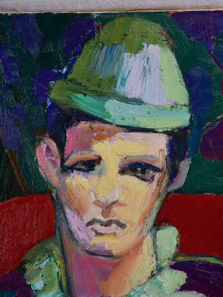 20th Century oil on canvas - Clown drinking at a table - Anna Costa 28¾" x 36¼"
