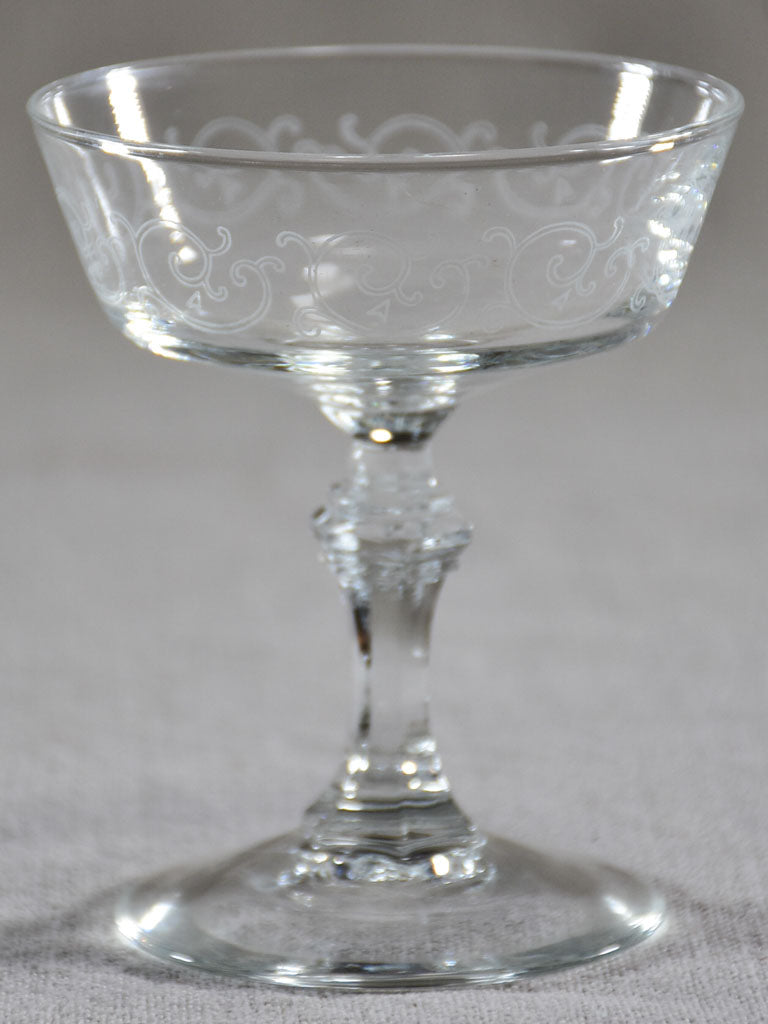 Set of ten acid etched champagne cups from the 1930's