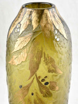 Large olive green glass vase - Legras - 19th century - 15¾"