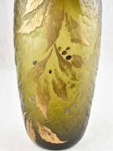 Large olive green glass vase - Legras - 19th century - 15¾"