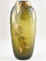 Large olive green glass vase - Legras - 19th century - 15¾"