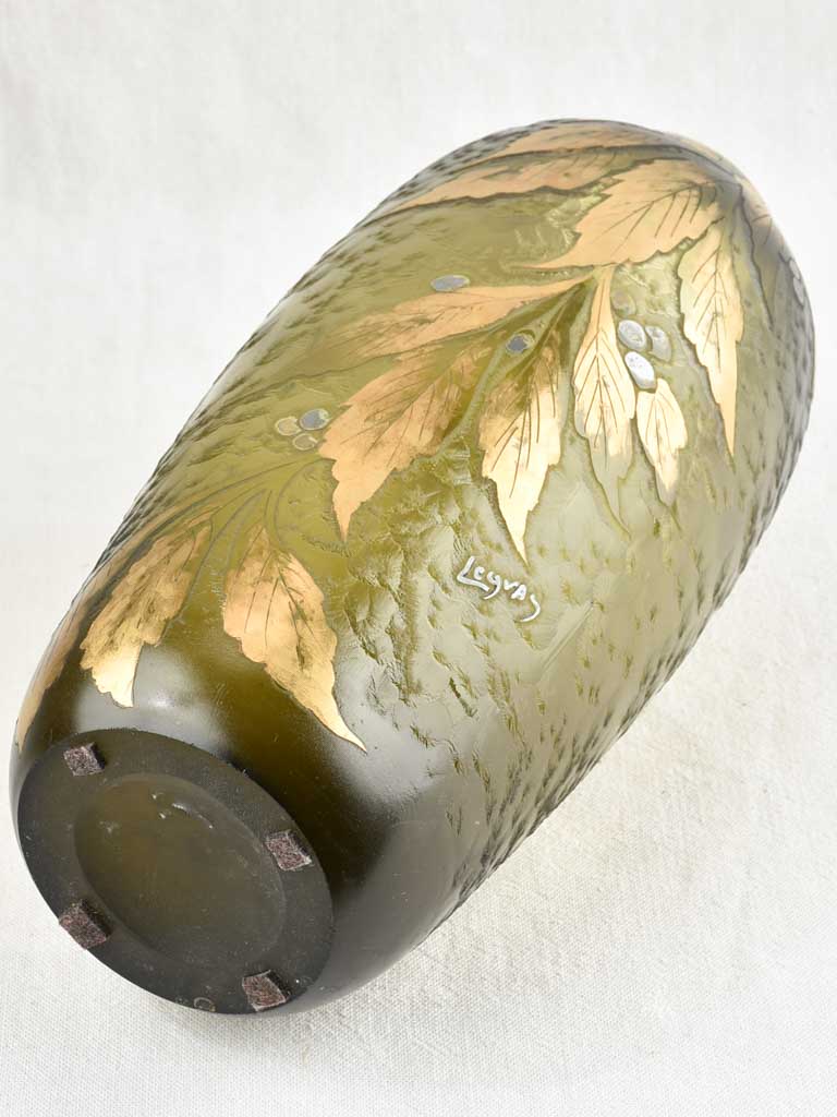 Large olive green glass vase - Legras - 19th century - 15¾"