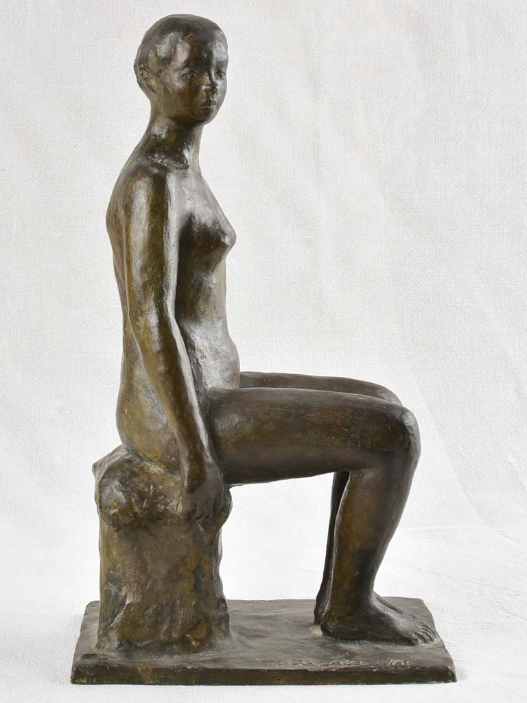 Bronze statue of a sitting lady Françoise Naudet 1/8 (1928-2008) 16½"