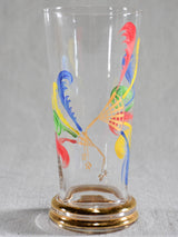 Rare set of eight tumblers with pitcher hand painted with feathers - Monte Carlo